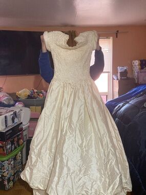 Cream Lace Bodice Ball Gown Dress